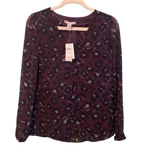 NWT Banana Republic Factory Leopard Sheer Long Sleeve Blouse Top Sz S